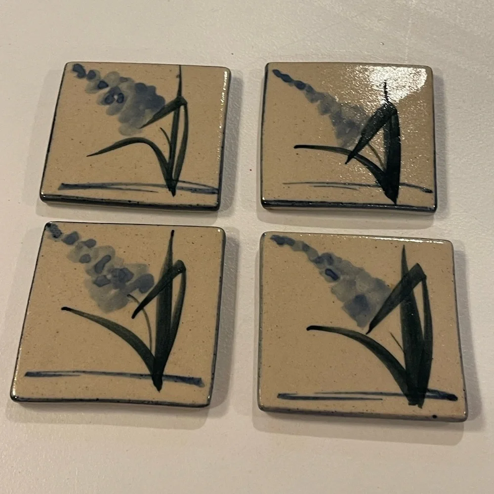 4 LABAIRE POTTERY Vintage Handcrafted Rare Stoneware COASTERS Label Norcross‎ GA